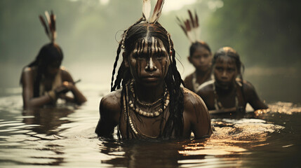 Scene of indigenous tribe. Modified generative AI image.