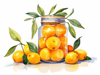 A Minimal Watercolor of Kumquats on a White Background