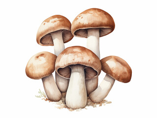 A Minimal Watercolor of Mushrooms on a White Background