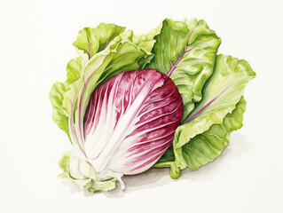 A Minimal Watercolor of Radicchio on a White Background