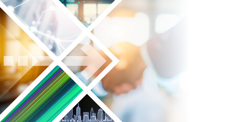 collage of various blurry abstract images as business technology background or presentation slide cover with copy space for headline