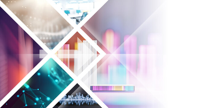 collage of various blurry abstract images as business technology background or presentation slide cover with copy space for headline