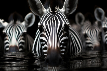  a group of zebras gathering near a watering hole, ai generated.