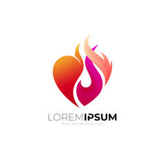 Fire Heart Logo designs concept vector, Love Fire logo symbol icon, 3d icon