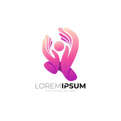 Hand logo and people design with charity icon template