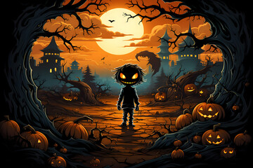 scary spooky halloween season, monster skull and crossbones halloween witch with pumpkin, halloween and October background 