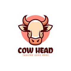 Vector Logo Illustration Cow Head Simple Mascot Style.