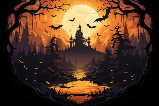 scary spooky halloween season, monster skull and crossbones halloween witch with pumpkin, halloween and October background