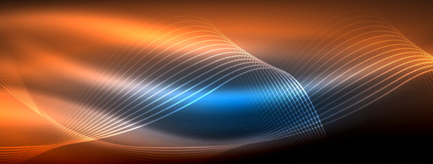 Glowing neon wave abstract background - vibrant, luminescent waves pulsate in a captivating and electrifying display