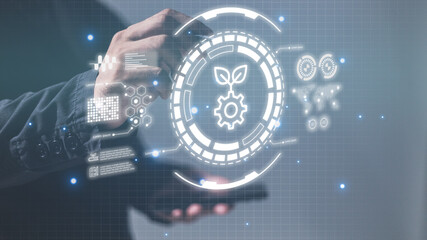 Obraz premium Futuristic interface with icons and symbols. Business and technology concept.