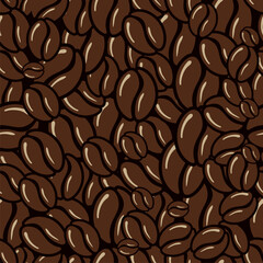 Vector seamless pattern for coffee shop. Vector seamless pattern with coffee beans on beige background in retro style.