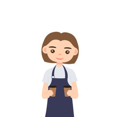 woman barista character serving a cup of coffee