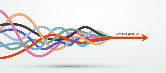 Multiple colored ropes converging into arrows in the same direction, vector graphics. - 632817508