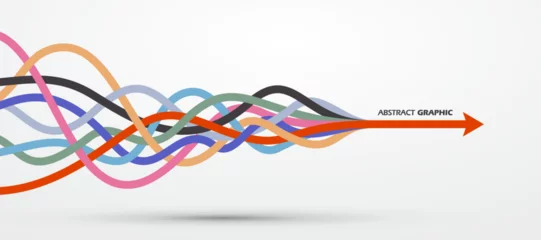 Multiple colored ropes converging into arrows in the same direction, vector graphics. © liuzishan