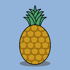 Pineapple isolated on blue background. Vector illustration.
