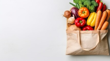 Fototapeta na wymiar Paper Bag Filled with Fresh Fruits and Vegetables