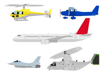 Obraz na płótnie Canvas さまざまな種類の飛行機が飛行する