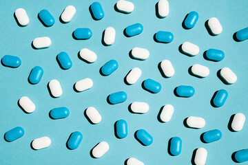 Fototapeta na wymiar Medicinal pills, vitamin supplement layout.