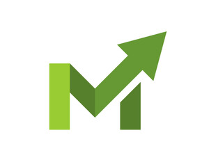 M Letter with arrow growing up vector logo