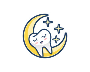 Cute teeth sleeping on the crescent moon vector illustration
