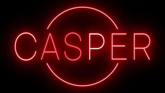 Red flickering and blinking animated neon sign for the city of Casper