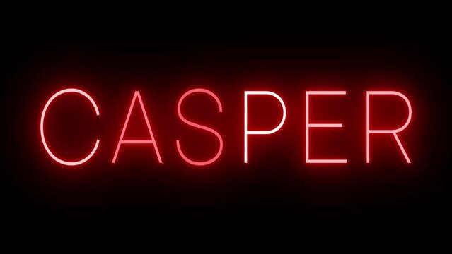 Red flickering and blinking animated neon sign for the city of Casper