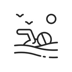 Sea Swimming Icon. Vector Outline Editable Sign of Ocean Splash and Vacation Activity. Linear Minimal Illustration for Relaxing Beach Summer Trip and Water Sport Adventures.