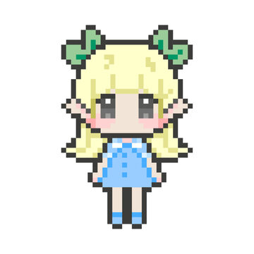 Pixel art. A character in the style of pixel art. A girl in a dress. Vector illustration