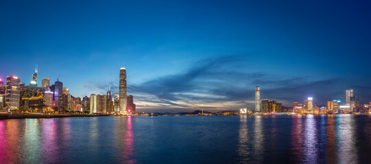 Panorama of Victoria harbor of Hong Kong city at dusk - 632821141