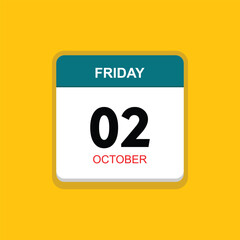 october 02 friday icon with yellow background, calender icon