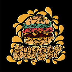 burger doodle art logo illustration hand drawing suitable for cafe restaurant business background decoration