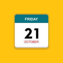 october 21 friday icon with yellow background, calender icon