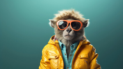 nerd wiPortrait of Animal in fashion with pastel color background