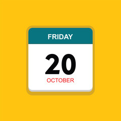 october 20 friday icon with yellow background, calender icon