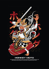 illustration of a warrior with sword monkey riding 