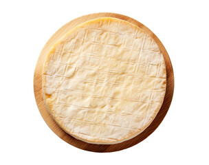 Round whole home made cheese on cutting board isolated on transparent background