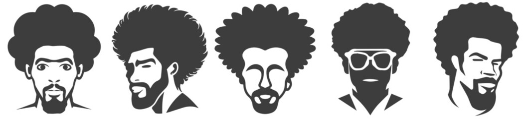 African Men Vector, Afro Men, Black Man Vector, African American Black African American afro male face, curls hair style Black men Silhouettes, SVG and PNG