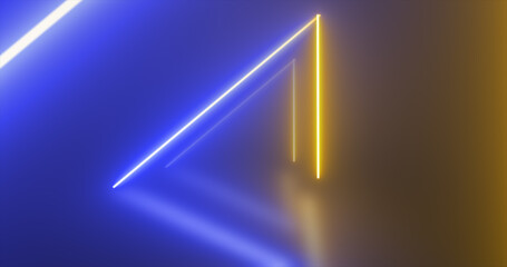 Naklejka na ściany i meble Abstract triangle tunnel neon blue and yellow energy glowing from lines background