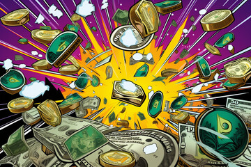 Pop-Art Economy: Bold Colorful Dollar Imagery with Expressive Economic Headlines.