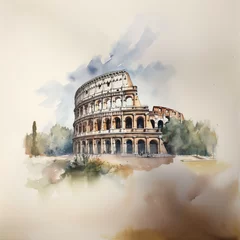 Poster Coliseum, watercolor illustration, Rome, Italy. AI generative © LN