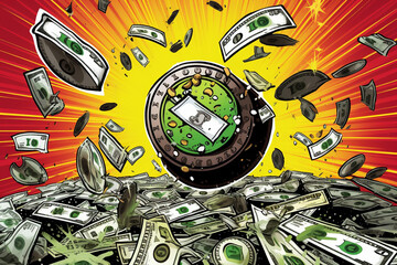 Pop-Art Economy: Bold Colorful Dollar Imagery with Expressive Economic Headlines.