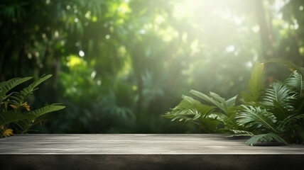 Jungle podium background created with generative Ai technologies