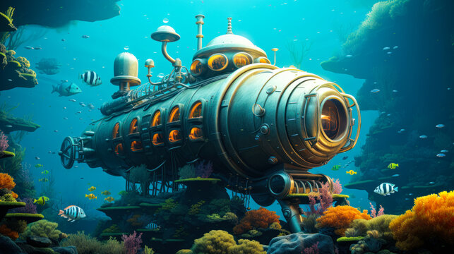 Mysterious Submarine: Deep-Sea Fantasy Exploration
