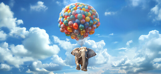 elephant flying in the sky, AI generated - obrazy, fototapety, plakaty