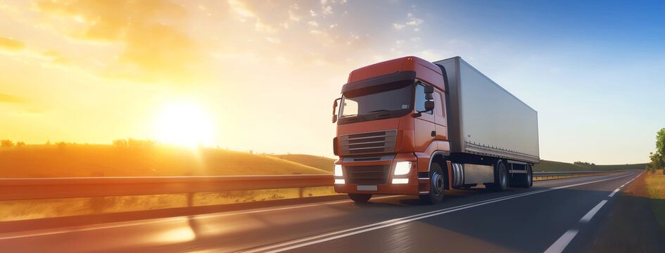 truck on the road at sunset, AI generated