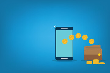 Digital Wallet. Electronic wallet on smartphone vector, mobile phone screen with digital money wallet for internet banking, wireless money transfer, internet cash.