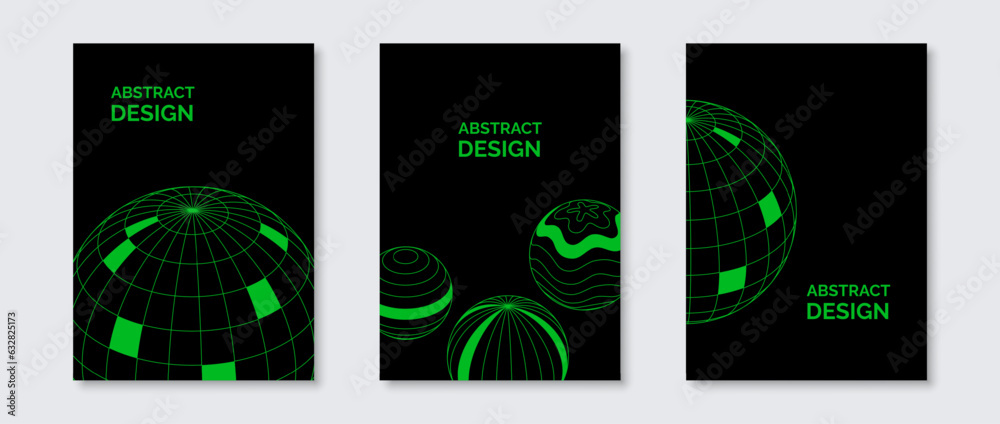 Fototapete abstract futuristic poster designs with wireframe spheres. 3d grid circles with different patterns. 