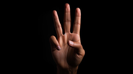 Hand three finger symbol isolated black background