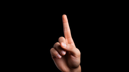 Hand One finger in a victory and peace symbol isolated black background