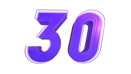 Creative purple glossy 3d number 30